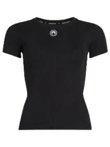 Marine Serre Organic Cotton Ribbed T Shirt Black - MARINE SERRE - BALAAN 1