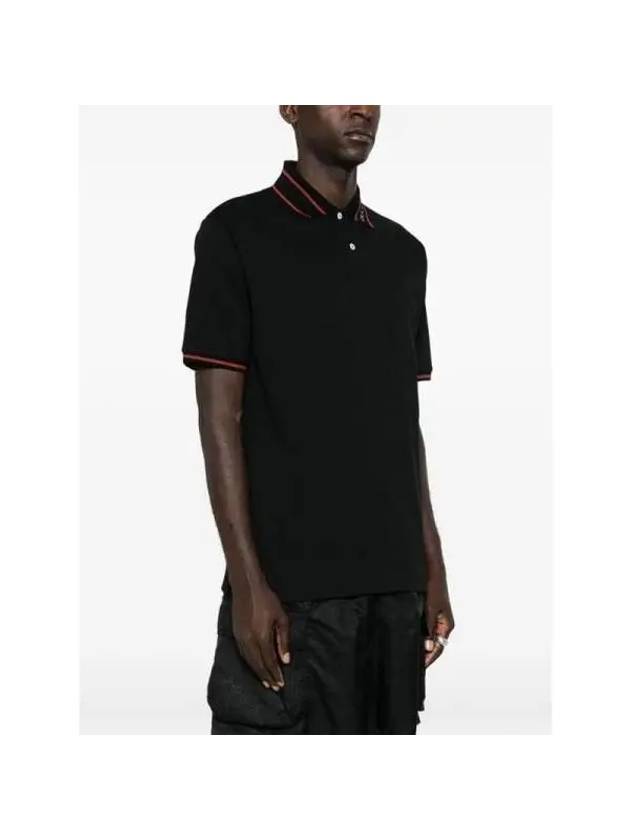 Logo Collar Cotton Polo Shirt Black - GUCCI - BALAAN 4