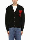 Heart Logo V Neck Wool Cardigan Black - AMI - BALAAN 4