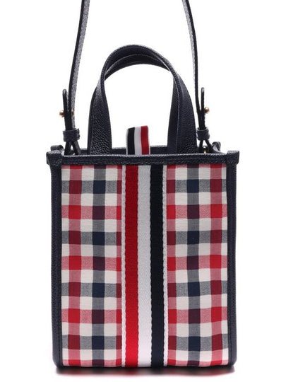 Webbing Striped Gingham Wool Seersucker Mini Tote Bag - THOM BROWNE - BALAAN 2