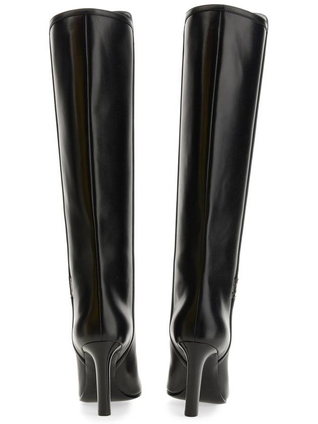 Jane Monogram Leather Heel Middle Boots Black - SAINT LAURENT - BALAAN 4