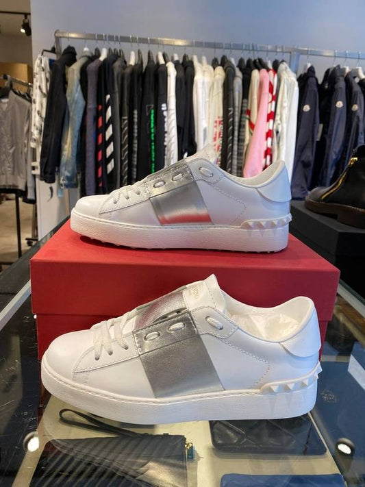 Women's Hidden Open Metallic Band Low Top Sneakers White - VALENTINO - BALAAN.