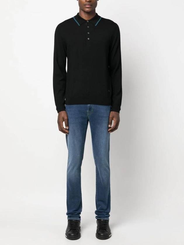 Embroidered Logo Merino Wool Polo Shirt Black - PAUL SMITH - BALAAN 5