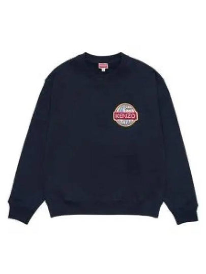 Men's Travel Logo Patch Cotton Sweatshirt Navy - KENZO - BALAAN 2