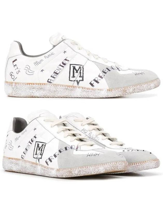 Men's German Army Replica Graffiti Low Top Sneakers White - MAISON MARGIELA - BALAAN 2