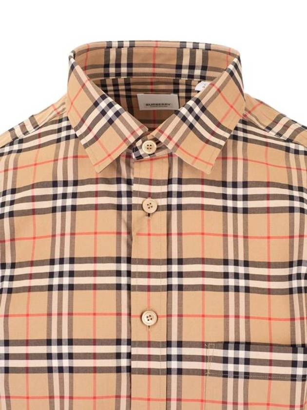 Small Scale Check Stretch Cotton Long Sleeve Shirt Beige - BURBERRY - BALAAN 4