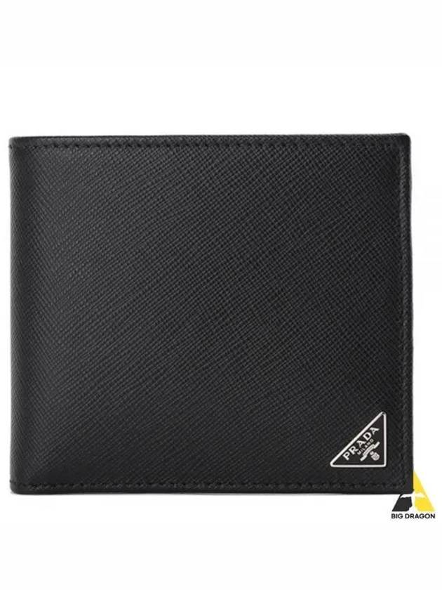 Saffiano Coin Pocket Triagle Logo Leather Wallet Black - PRADA - BALAAN 2