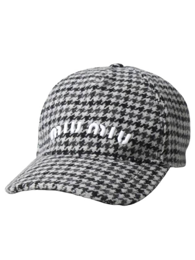 Embroidered logo argyle check wool ball cap - MIU MIU - BALAAN 7