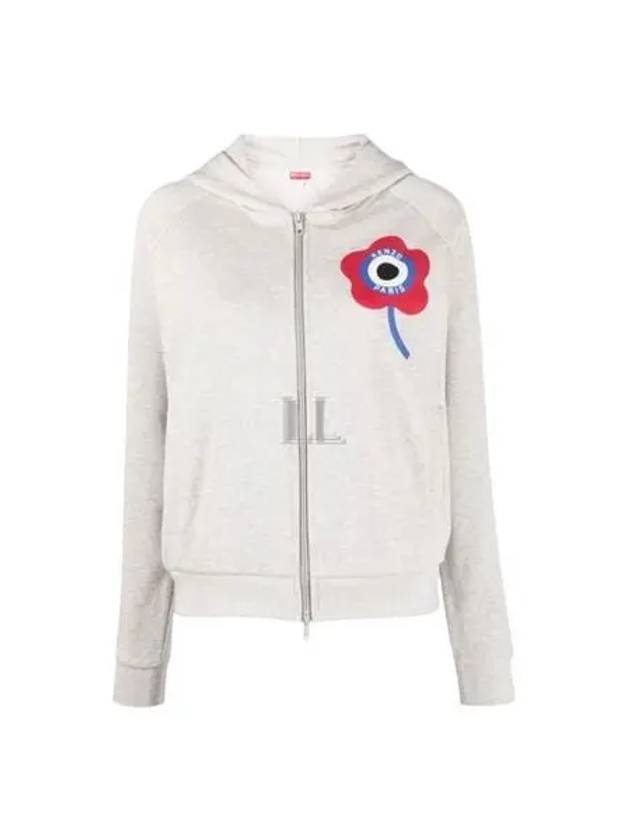 Women's Target Flower Cotton Zip-Up Hoodie Grey - KENZO - BALAAN 2