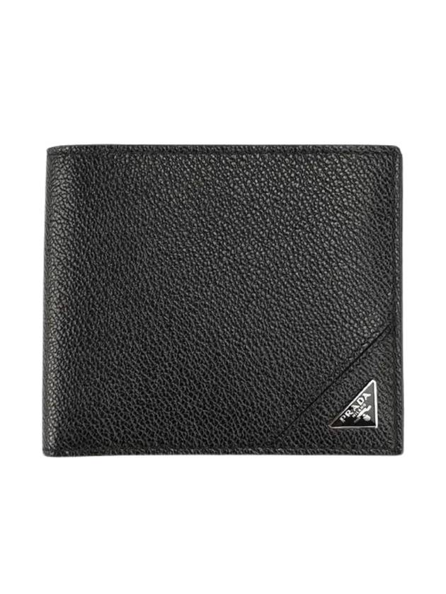 Vitello Triangle Logo Half Wallet Black - PRADA - BALAAN 1