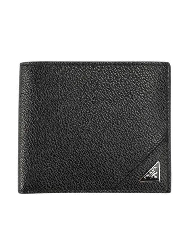 Vitello Triangle Logo Half Wallet Black - PRADA - BALAAN 1