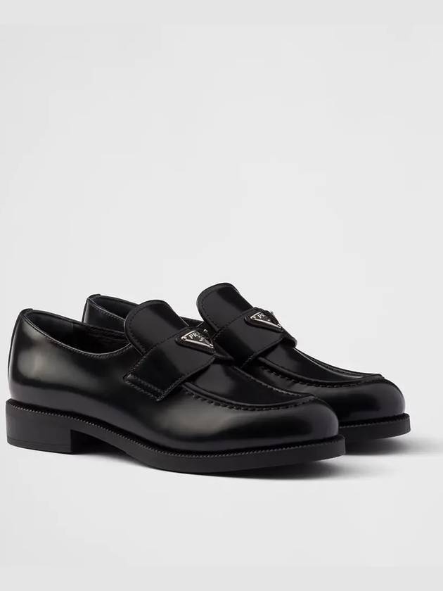 Triangle Logo Brush Leather Loafers Black - PRADA - BALAAN 2