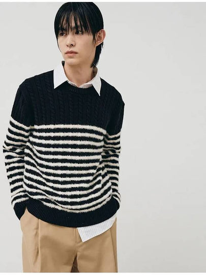 Cable Half Stripe Knit Black - NOIRER - BALAAN 2