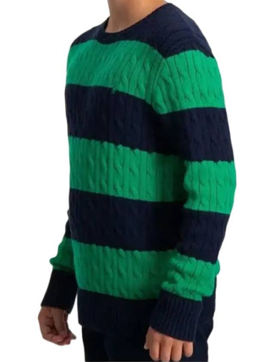 Kids Cable Twist Round Stripe Knit Top Green Black - POLO RALPH LAUREN - BALAAN 1