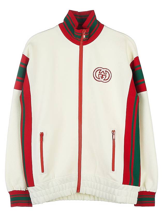 Zipper Logo Patch Jersey Zip-up Jacket Ivory - GUCCI - BALAAN 2