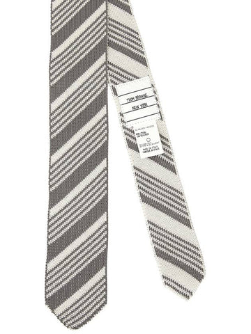 Striped Silk Tie Light Grey - THOM BROWNE - BALAAN.