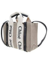 Woody Linen Canvas Calfskin Tote Bag White Navy - CHLOE - BALAAN 3