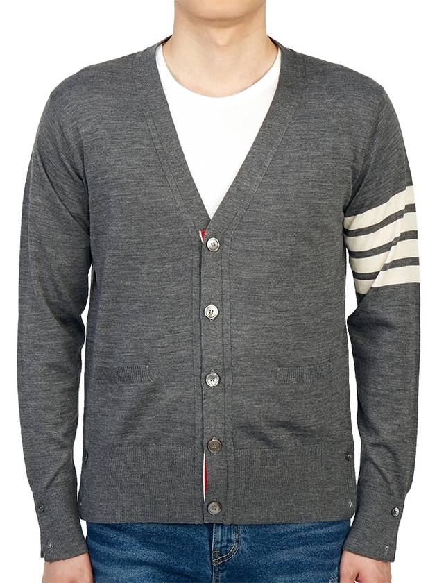 Men's Sustainable Classic Diagonal Wool Cardigan Medium Grey - THOM BROWNE - BALAAN 4