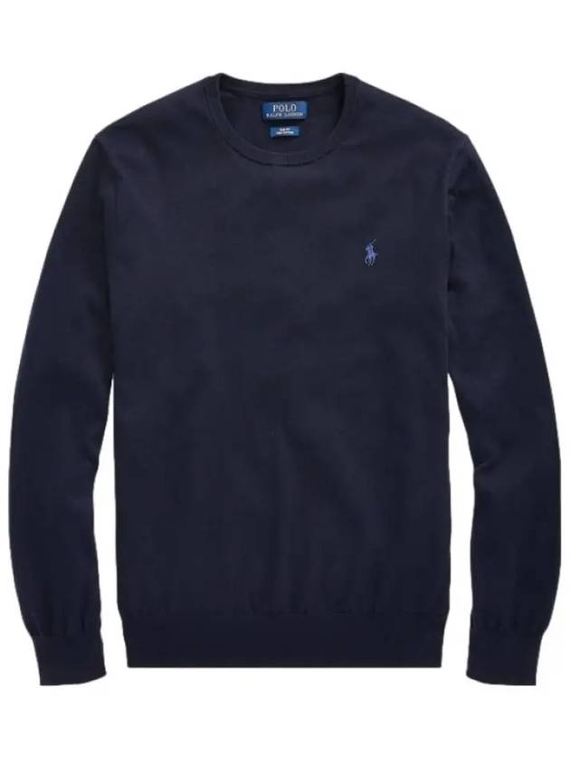 Embroidered Logo Crew Neck Knit Top Navy - POLO RALPH LAUREN - BALAAN 3