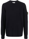 Men's Wappen Patch Crew Neck Wool Knit Top Navy - STONE ISLAND - BALAAN 2