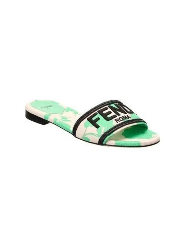 Rose Print Embroidered Logo Canvas Slide Slippers Green - FENDI - BALAAN 2