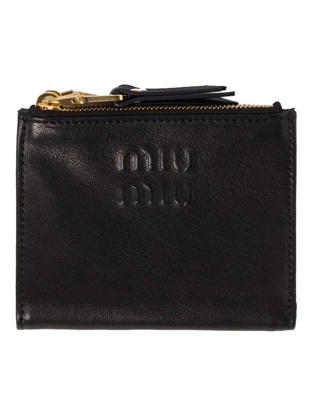 Logo Detail Napa Leather Half Wallet Black - MIU MIU - BALAAN 2