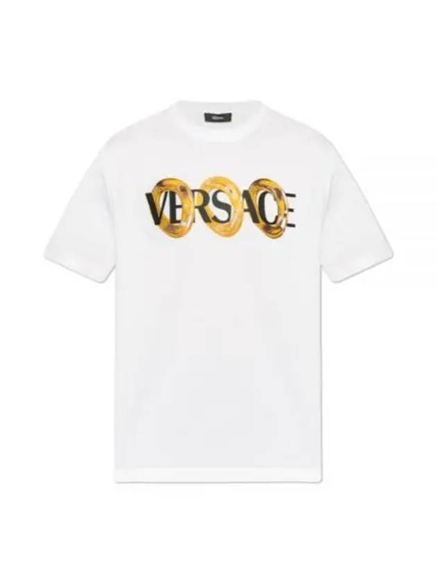 Logo Print Crew Neck Short Sleeve T-Shirt White - VERSACE - BALAAN 2