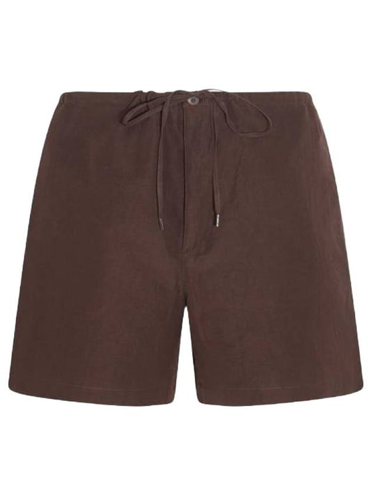 Men's Easy High Density Linen Weather Shorts Dark Brown - AURALEE - BALAAN 1