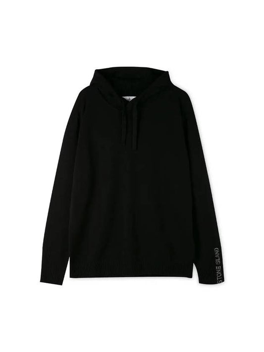 Men's Wappen Patch Knit Hoodie Black - STONE ISLAND - BALAAN 1