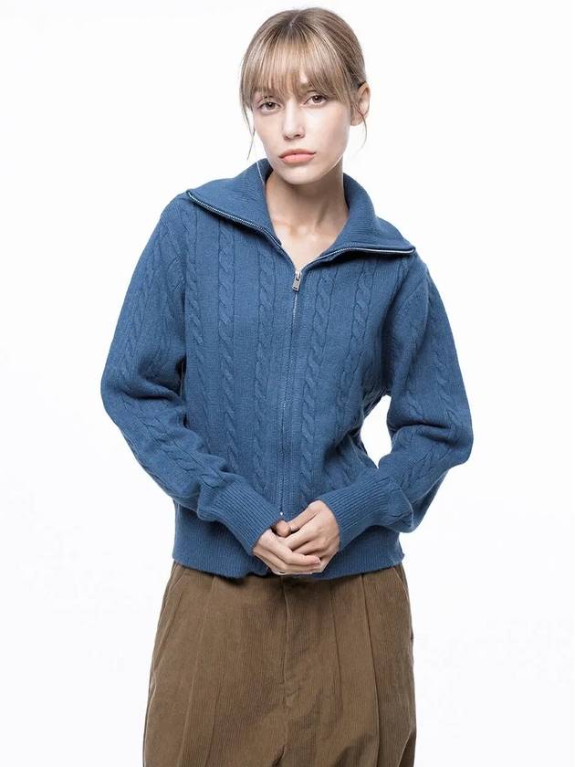 Four Woman Women s Soft Cable Zip up Knit Cardigan Blue W243TP03BL - CHANCE'S NOI - BALAAN 1