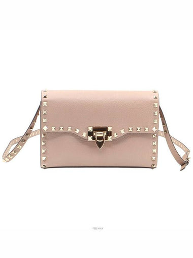 Pink Beige Calfskin Gold Rockstud Clutch Cross Bag QW2B0181VSH - VALENTINO - BALAAN 1