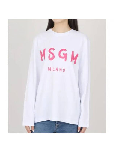 Brushed Logo Cotton Long Sleeve T-Shirt White - MSGM - BALAAN 1