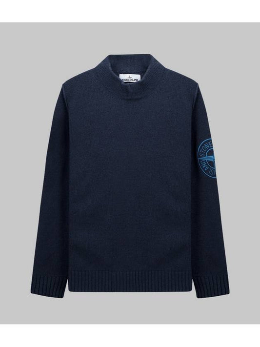 Men's Big Embroidered Logo Mock Neck Knit Top Navy - STONE ISLAND - BALAAN 1