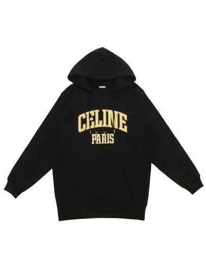 Logo Print Cotton Fleece Oversized Hoodie Black - CELINE - BALAAN 2