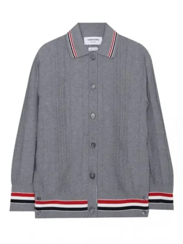 High Twist Cotton Stripe Polo Cardigan Grey - THOM BROWNE - BALAAN 2