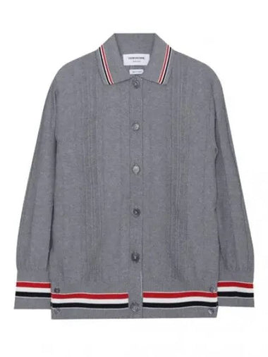 Cricket RWB Framing High Twist Cotton Collar Cardigan - THOM BROWNE - BALAAN 1