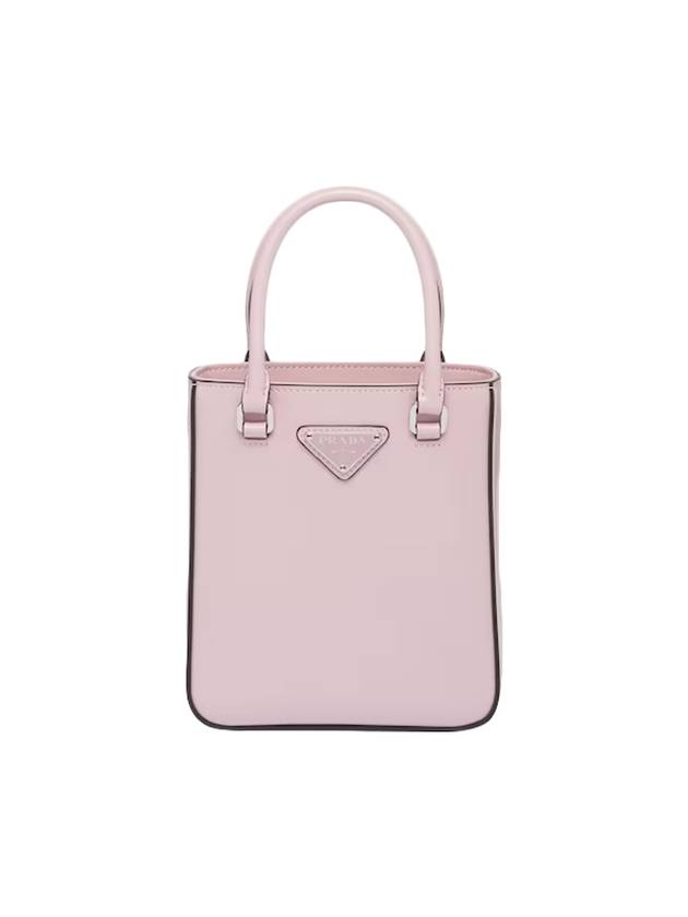 Triangle Logo Brushed Leather Small Tote Bag Alabaster - PRADA - BALAAN 1