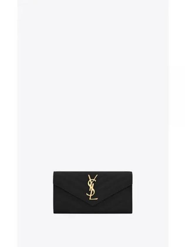 Matelasse Monogram Quilting Leather Flap Long Wallet Black - SAINT LAURENT - BALAAN 2