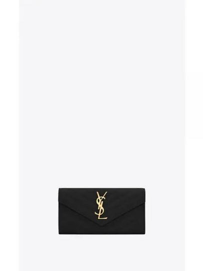 Matelasse Monogram Quilting Leather Flap Long Wallet Black - SAINT LAURENT - BALAAN 2