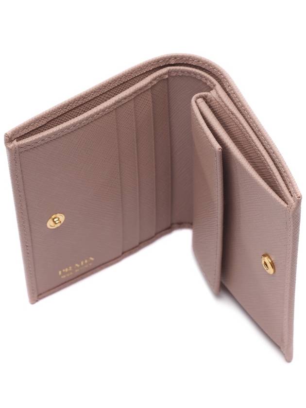 Gold Triangle Logo Saffiano Half Wallet Pink Beige - PRADA - BALAAN 7