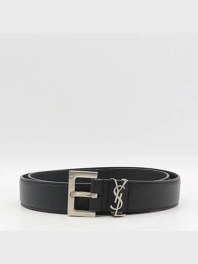 634440 Black leather monogram 3cm men s belt size 90 - SAINT LAURENT - BALAAN 2