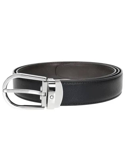 Horseshoe Buckle Reversible Leather Belt Black Brown - MONTBLANC - BALAAN 2