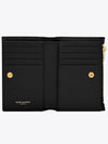 Grain Leather Quilted Stitch Card Wallet Black - SAINT LAURENT - BALAAN 9