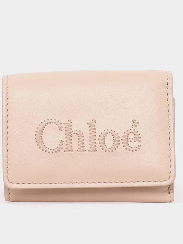 Embroidered Logo Leather Half Wallet Pink - CHLOE - BALAAN 4