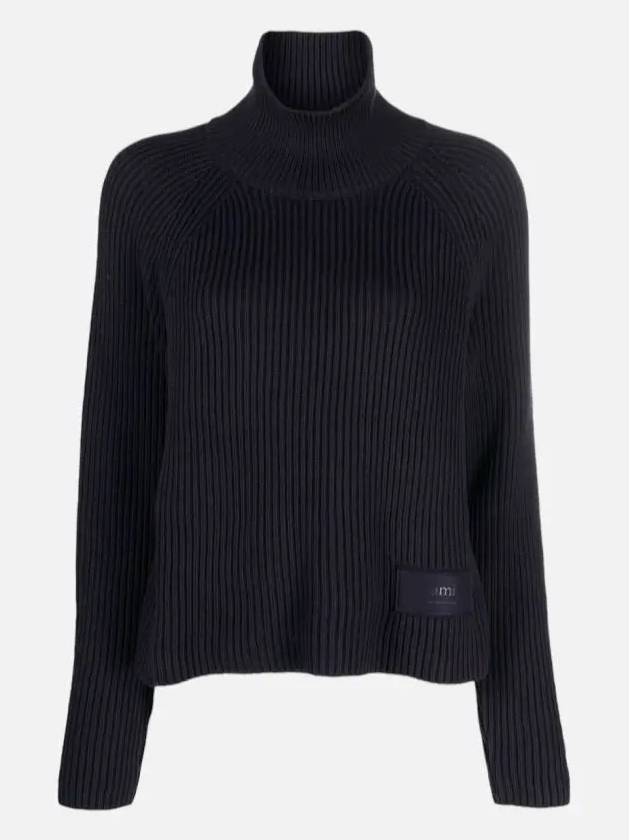 Cotton Wool Blend Turtleneck Black - AMI - BALAAN 4