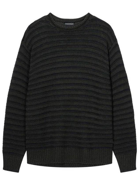 Men s Wool Blend Striped Knit Dark Khaki - EMPORIO ARMANI - BALAAN 1