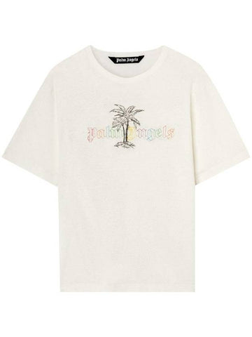 Linen Collar Short Sleeve T-Shirt White - PALM ANGELS - BALAAN 1