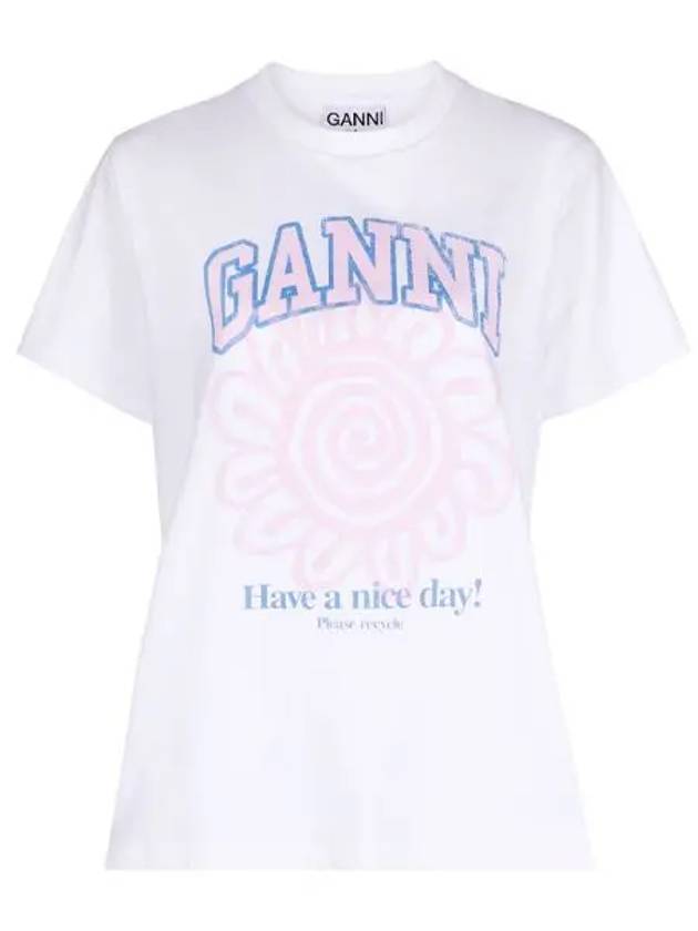 White Relaxed Flower T Shirt Bright White - GANNI - BALAAN 3