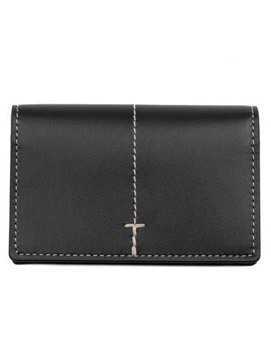 Men's Stitch Detail Calf Leather Card Wallet Black - TOD'S - BALAAN 1