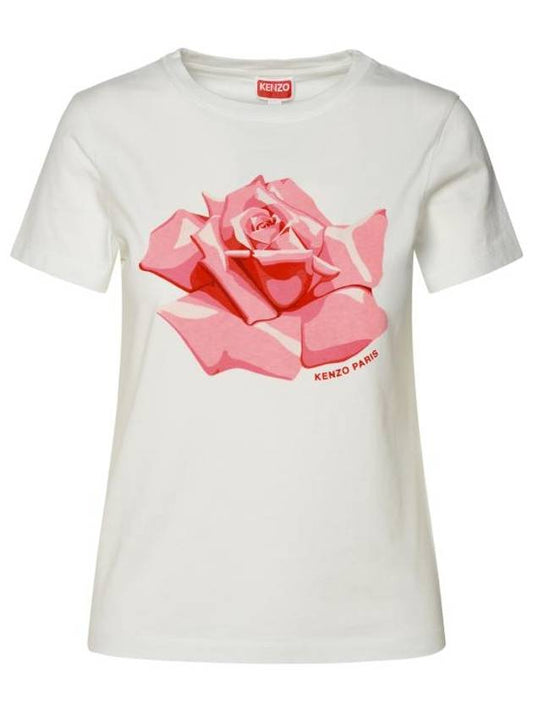 Rose Classic Cotton Short Sleeve T-Shirt White - KENZO - BALAAN 1